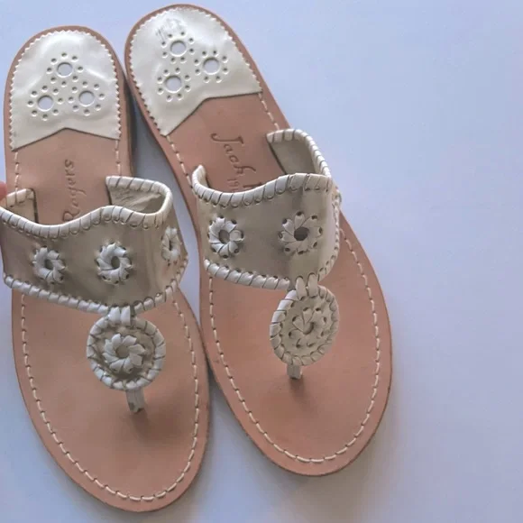 Jack Rogers Navajo Leather Sandals Gold/ White 9m - Picture 2 of 12